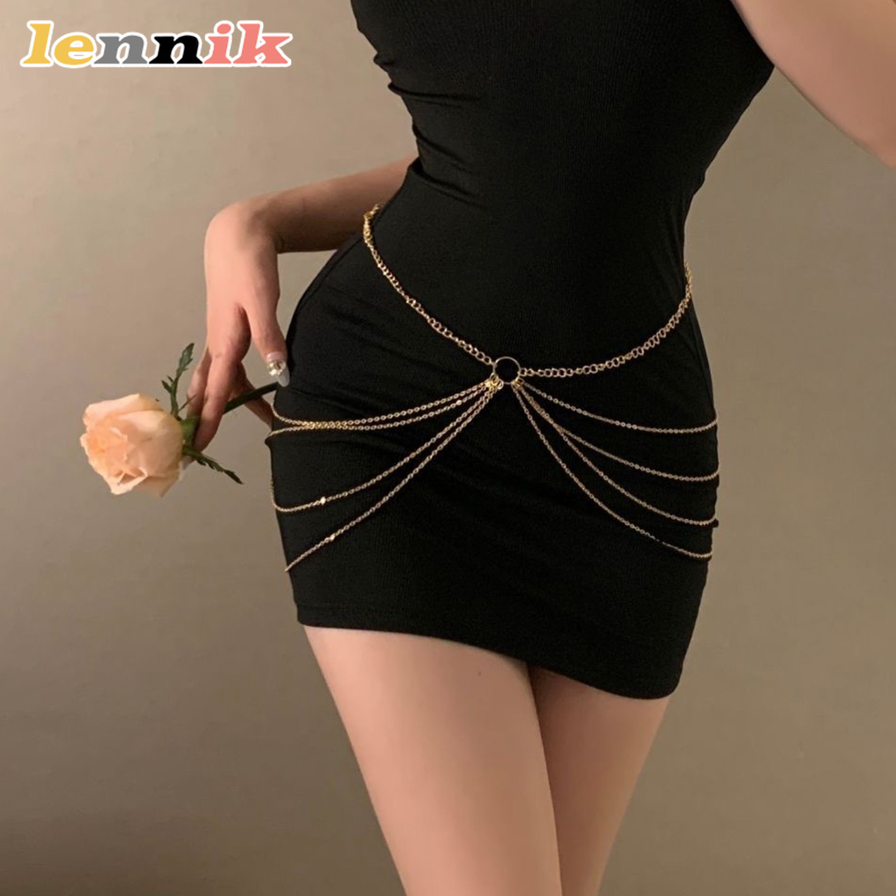 Body Jewelry For You - LENNIK Rantai Pinggang Multi-Lapisan Logam Rumbai,