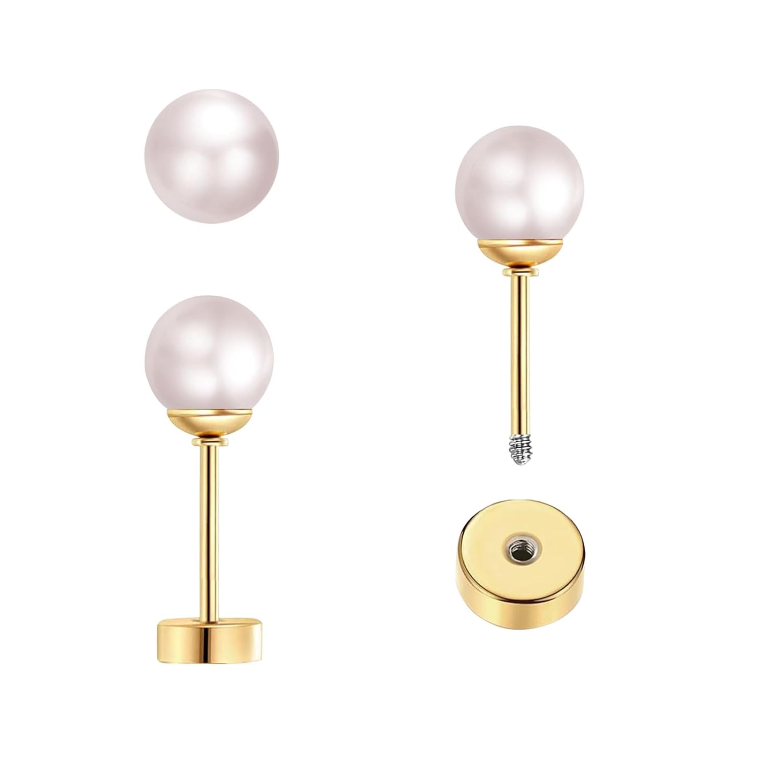 Body Jewelry Surgical Steel - 3 Pasang Anting Mutiara Kecil dengan