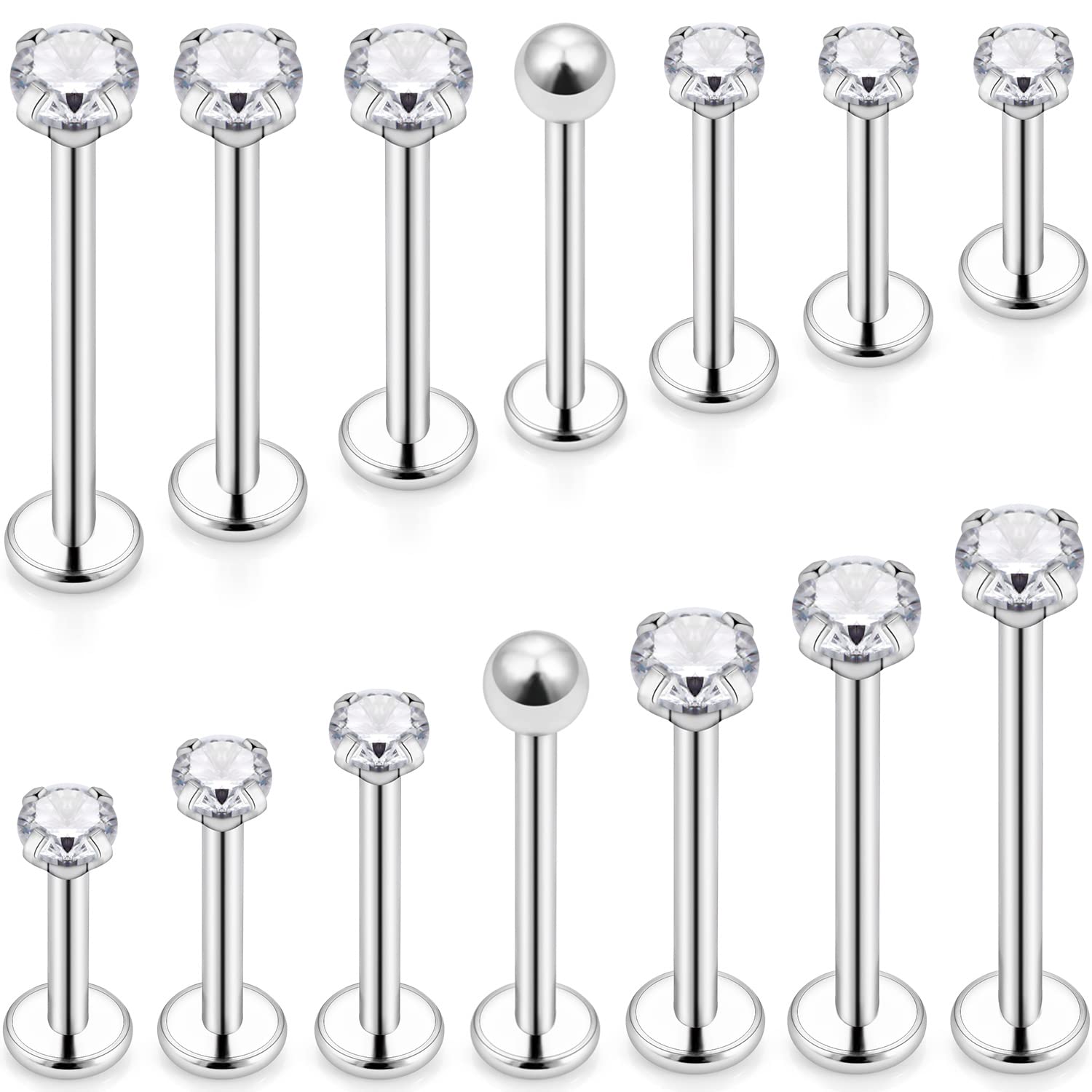 Body Jewelry Surgical Steel - 16G ukuran berbeda kancing belakang datar