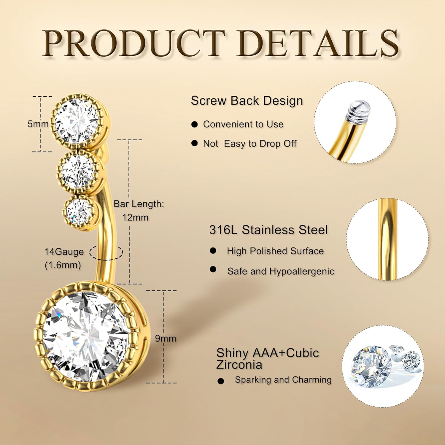 Drperfect 1Pc Cincin Pusar Bah - Body Jewelry Surgical Steel ulasan dan harga